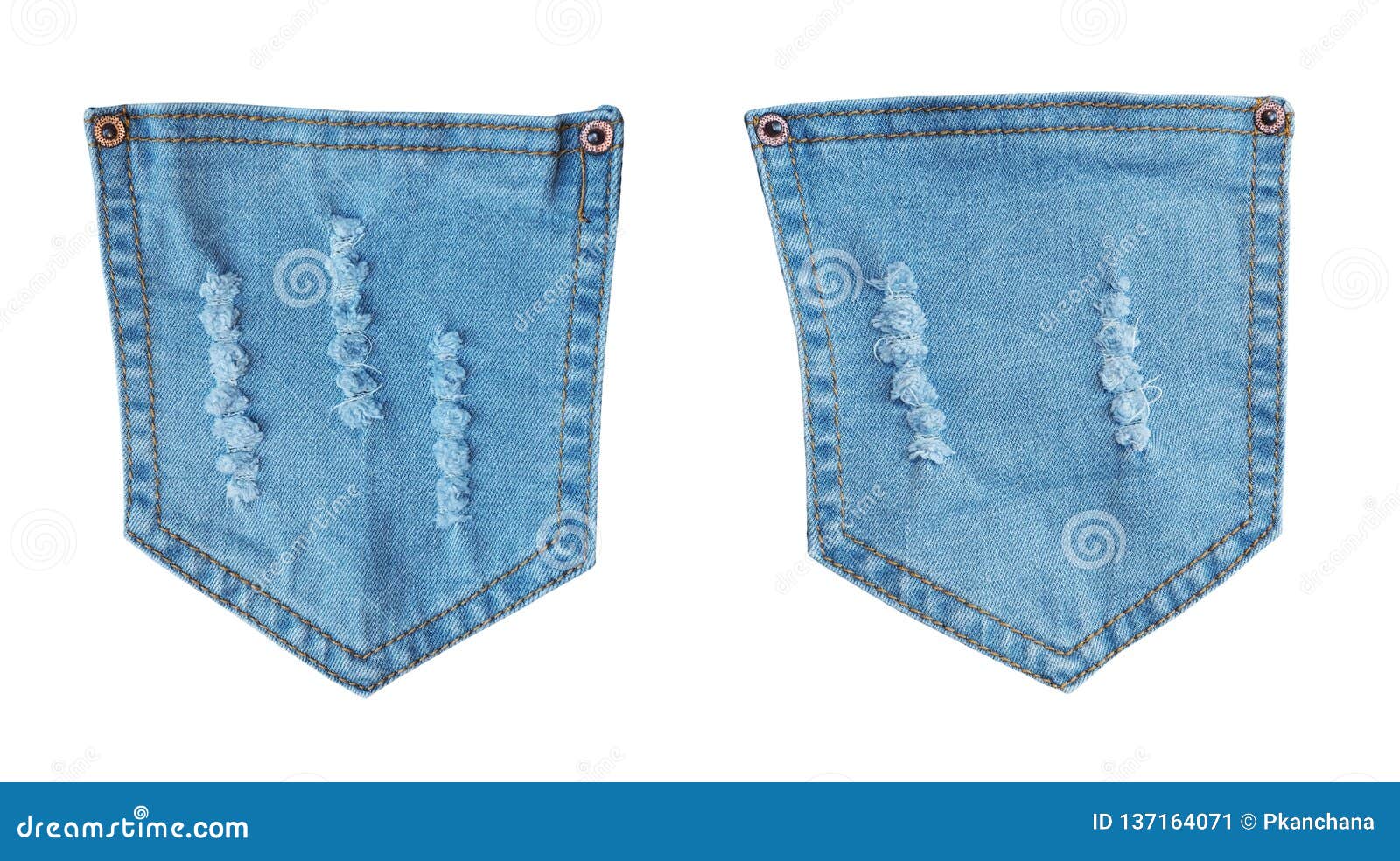 Blue Denim Pockets Jean with Ripped Torn Stock Image Image of brown