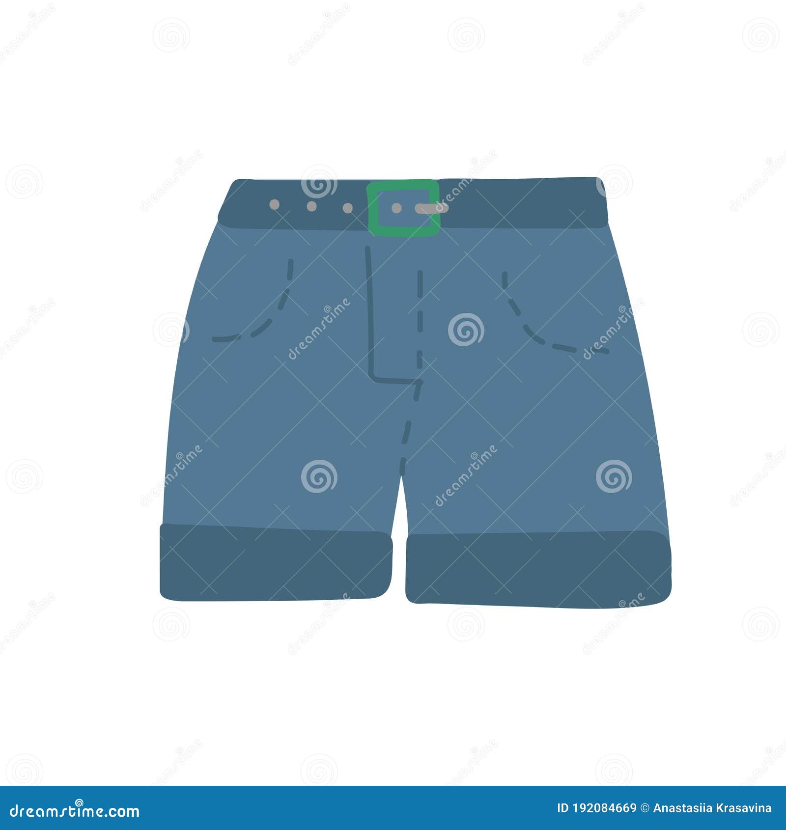 Blue Denim Shorts With Pockets And A Fly. Cuffed Trousers. Dark Blue ...