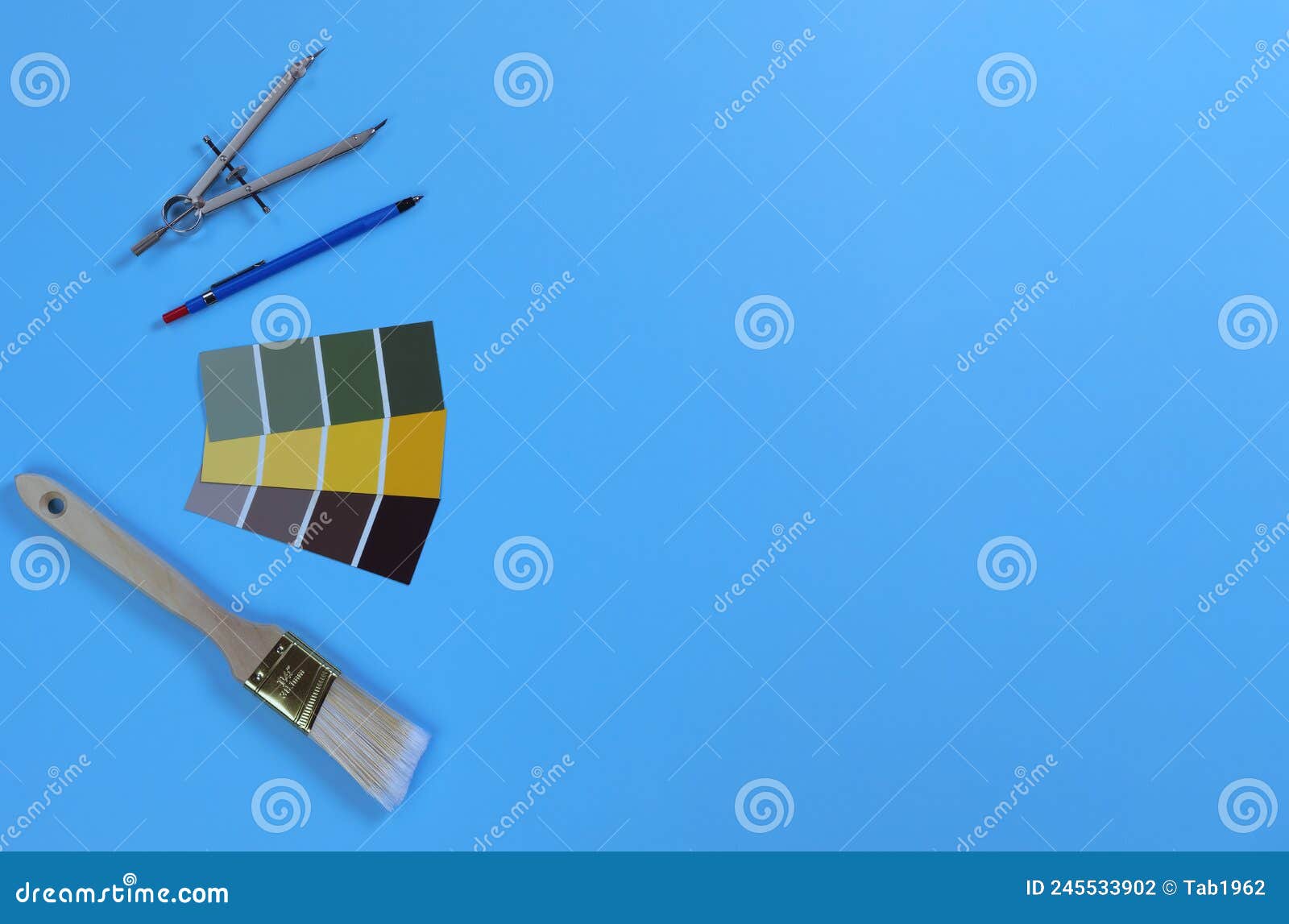 Blue Desk Setting with Architect Designer Tools Consisting of