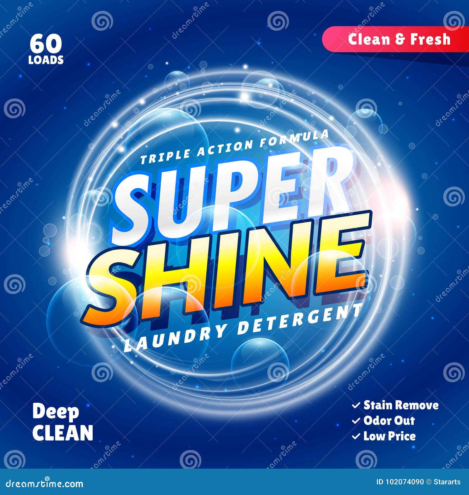 Blue Detergent Packaging Concept Design Template Stock Vector