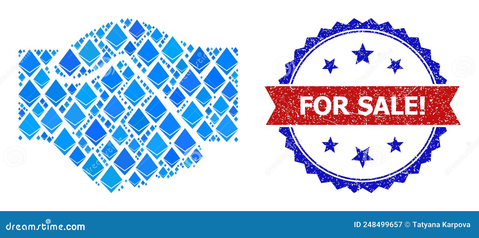 blue jevel collage handshake icon and grunge bicolor for sale! stamp seal