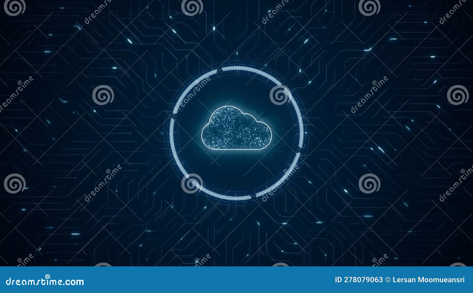 Blue Digital Cloud Computing Logo and Futuristic Technotogy Circle HUD ...