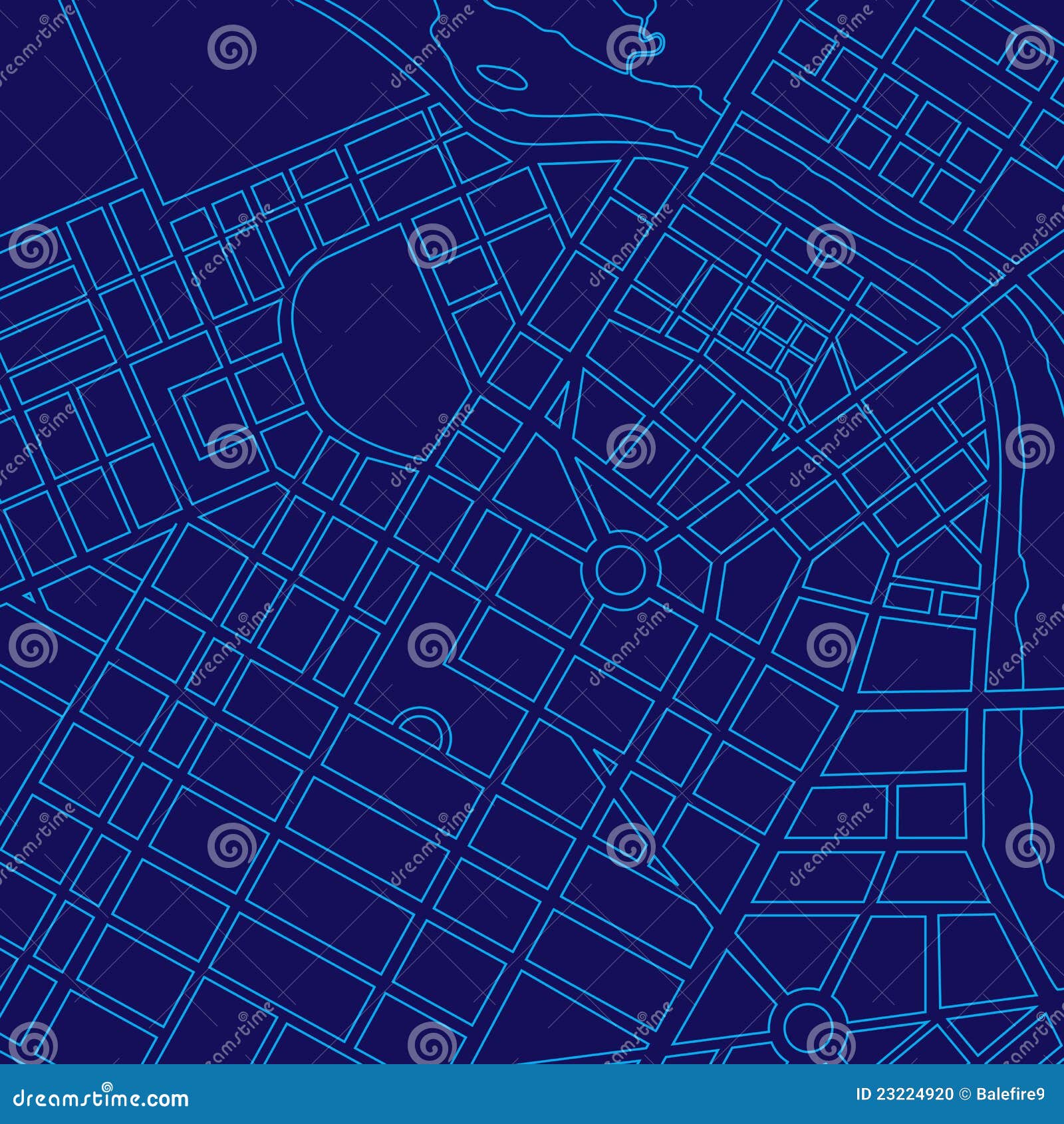 Blue Digital Map Of A Generic City Stock Illustration
