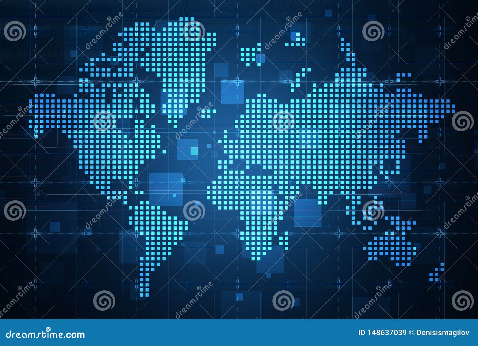 Blue Digital World Map Background Stock Illustration Illustration of