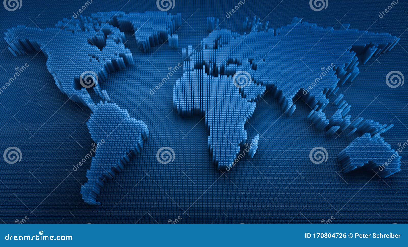 Blue Digital World Map 3D Illustration Stock Illustration