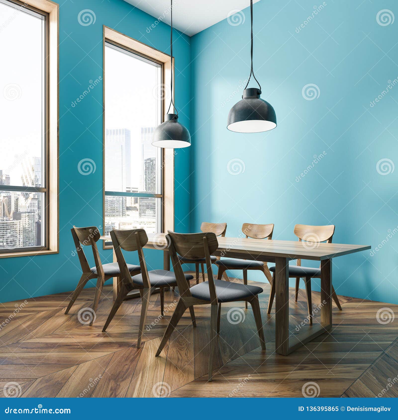 Blue Dining Room Corner Stock Illustration Illustration Of Flat