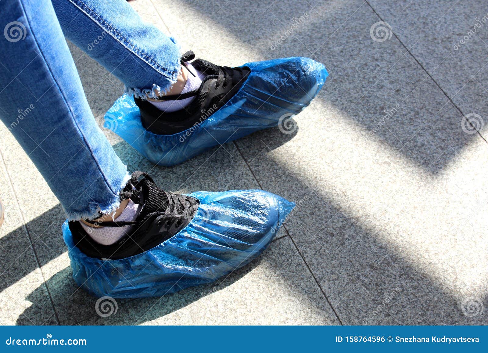 blue plastic shoe covers