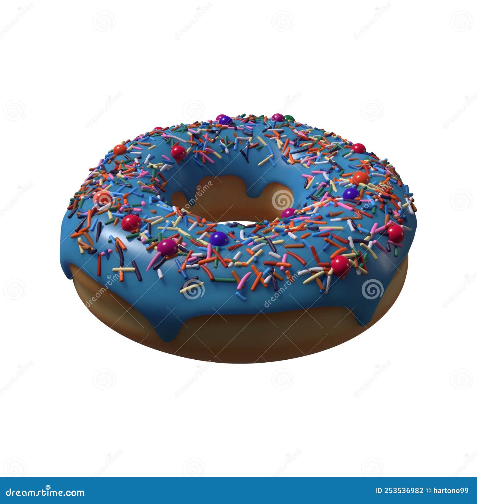 Blue Donut with Sprinkles 3D Illustration Stock Illustration