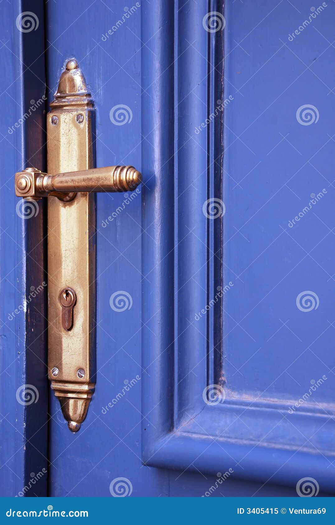 Blue door with handle stock image. Image of decorative 3405415