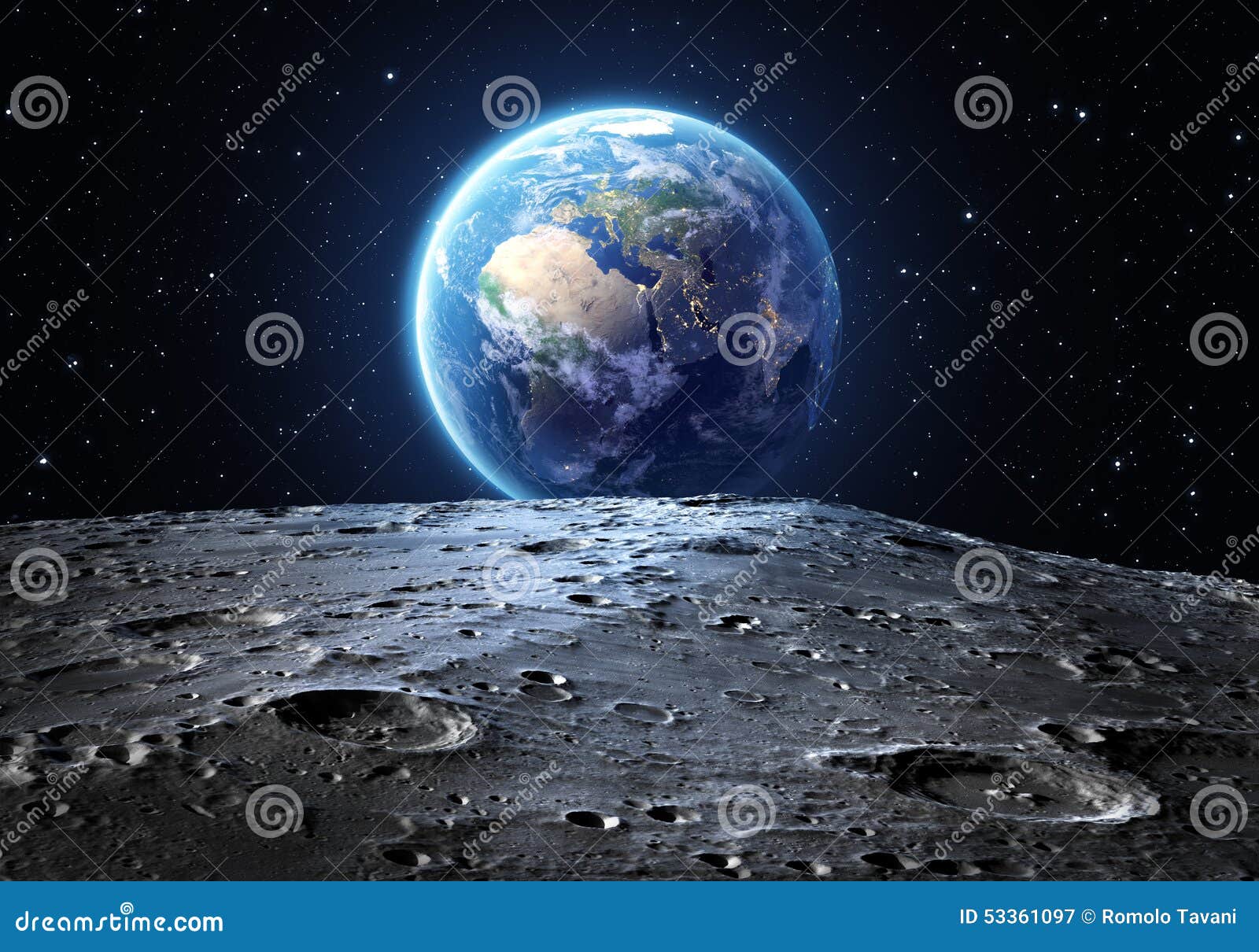 blue earth seen from the moon surface