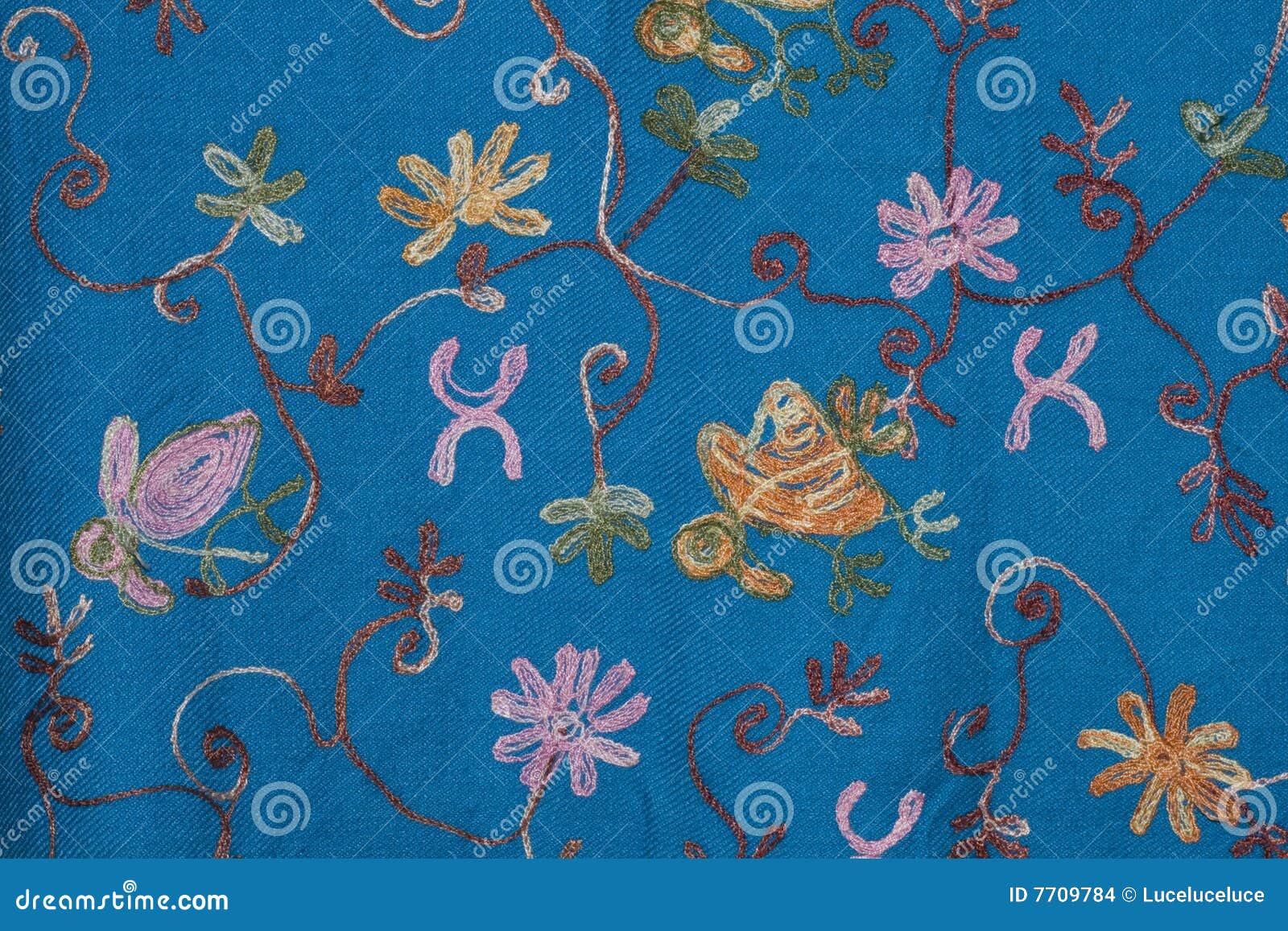 Blue Embroidered Floral Fabric Background Stock Photo Image of birds