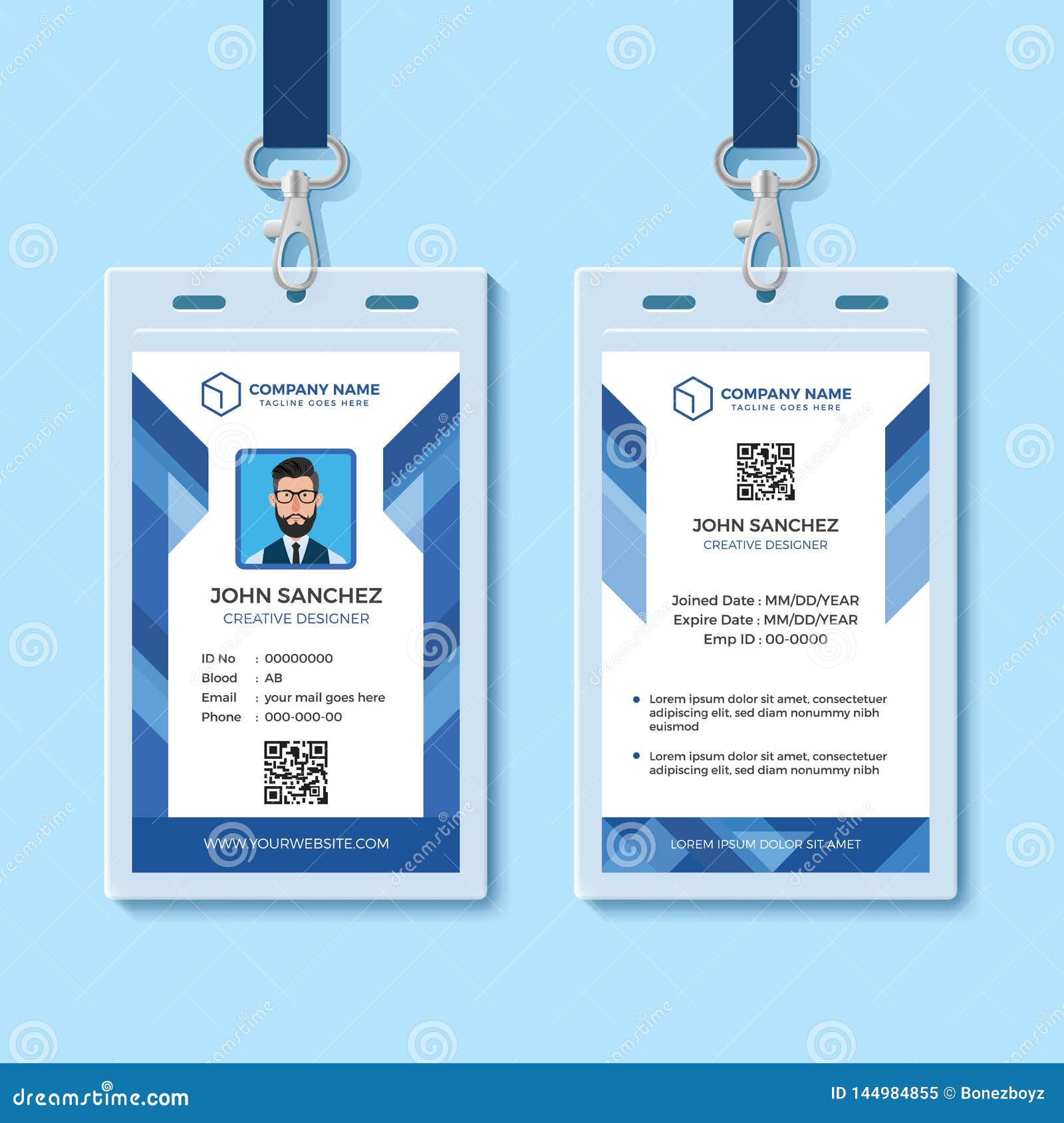 Blue Employee ID Card Design Template Stock Vector - Illustration Regarding Company Id Card Design Template