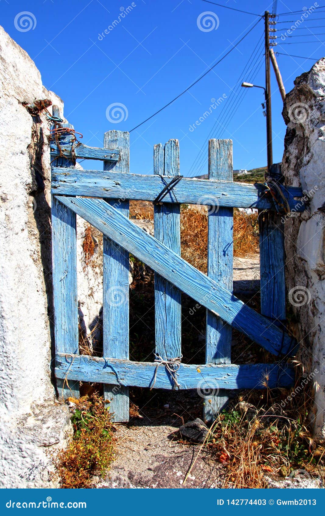 Blue Entrance Gate in Santorini, Greece Stock Image - Image of derelict