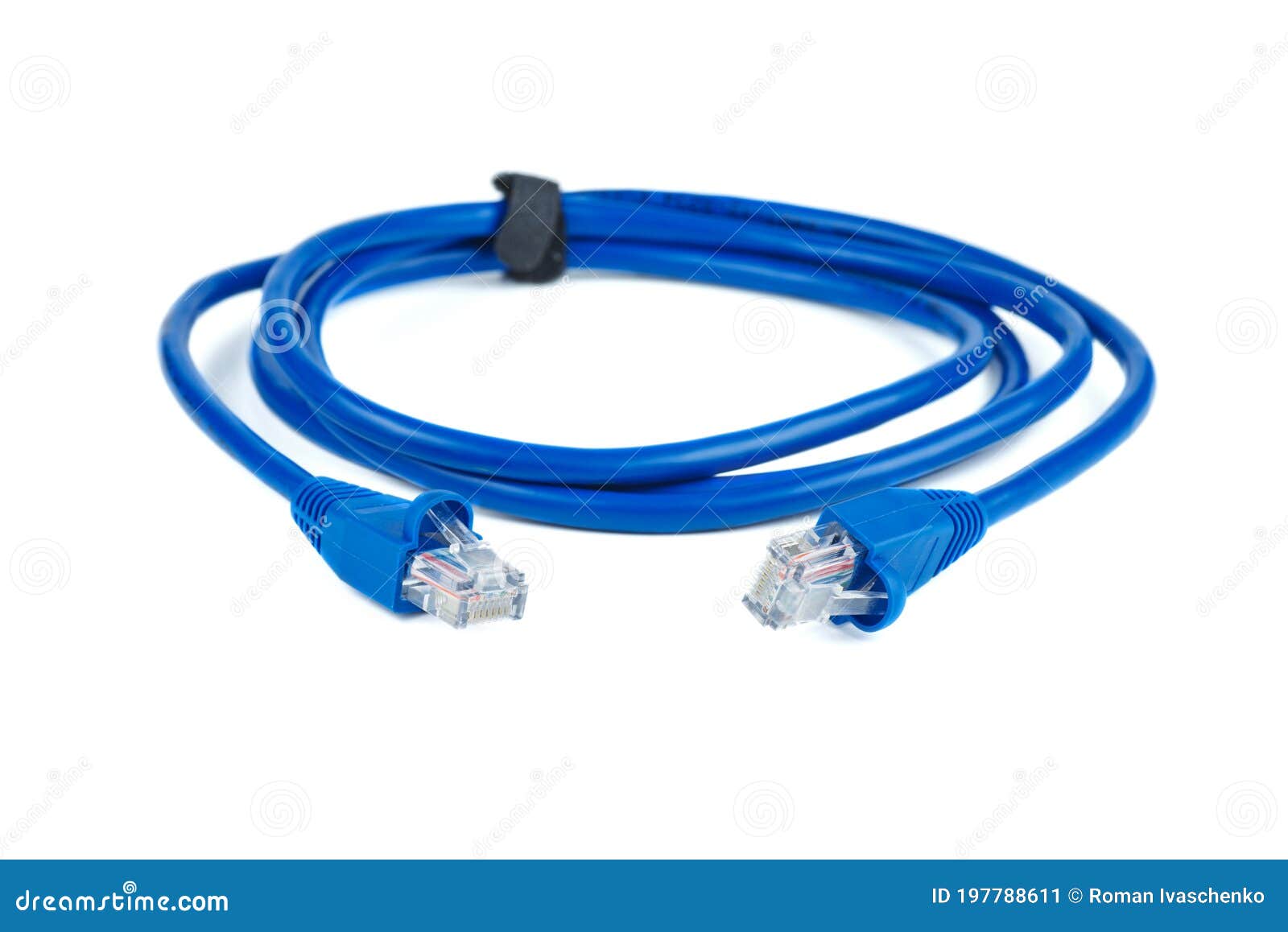 blue ethernet copper, rj45 patchcord  on white