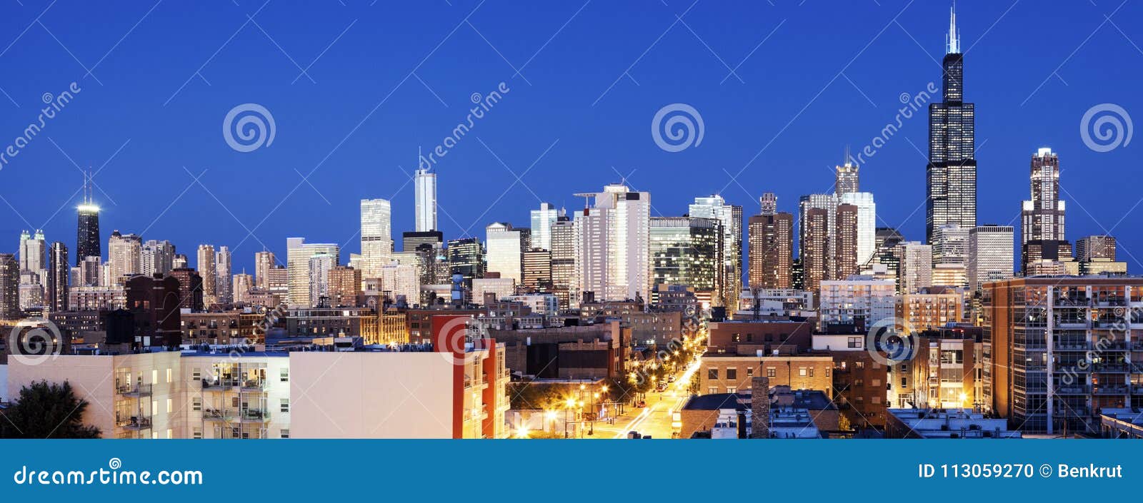 Blue Evening in Chicago View from the West Side Stock Photo Image