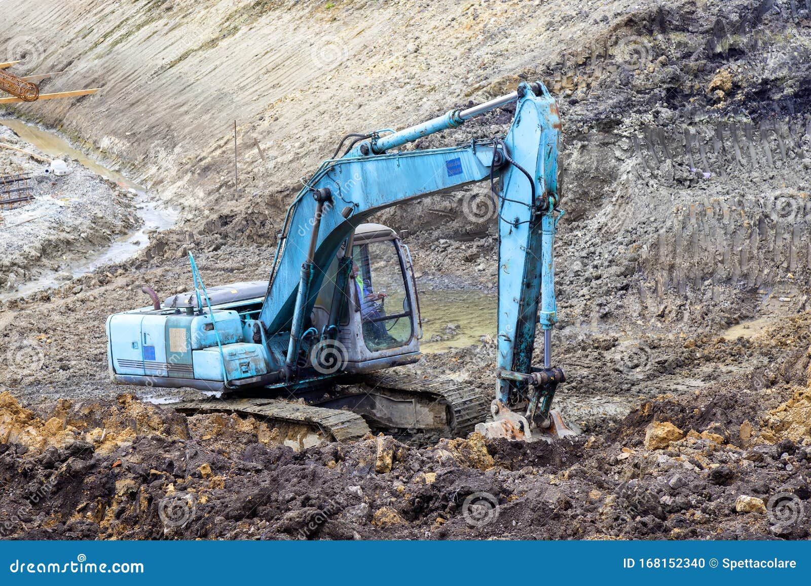 Blue Excavator Digging Foundation Stock Photo Image of dozers