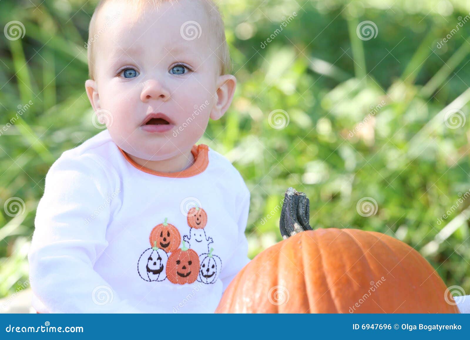 Blue Eyed Baby Boy With A Pumpkin Stock Photo Image Of Sweet Baby