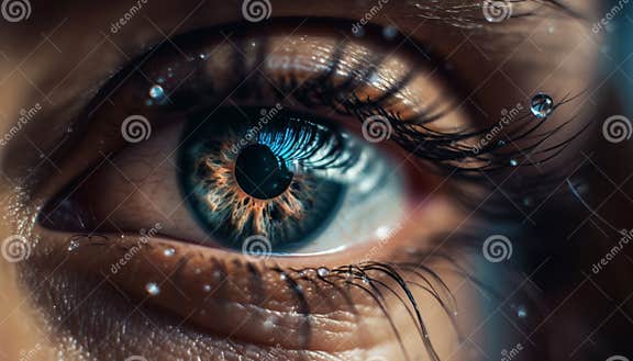 Blue Eyed Woman Staring at Camera with Fresh, Shiny Iris Generated by ...
