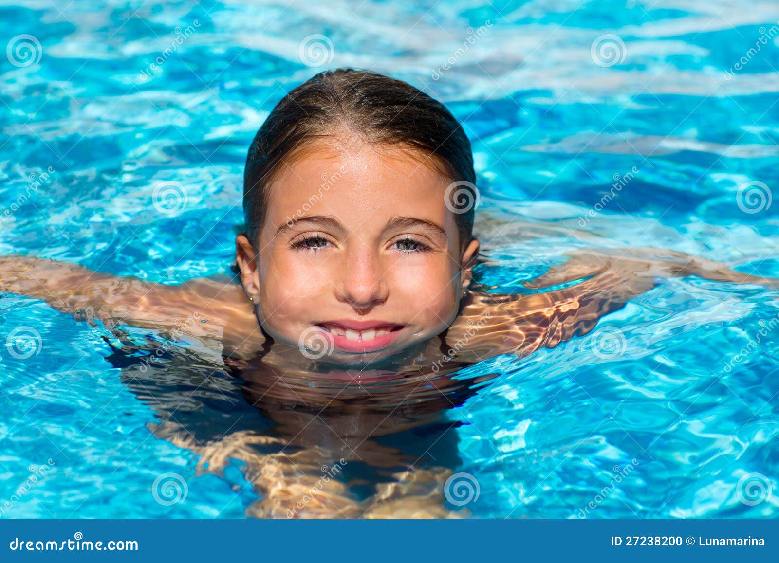 Blue Eyes Kid Girl at the Pool Face in Water Stock Photo Image of
