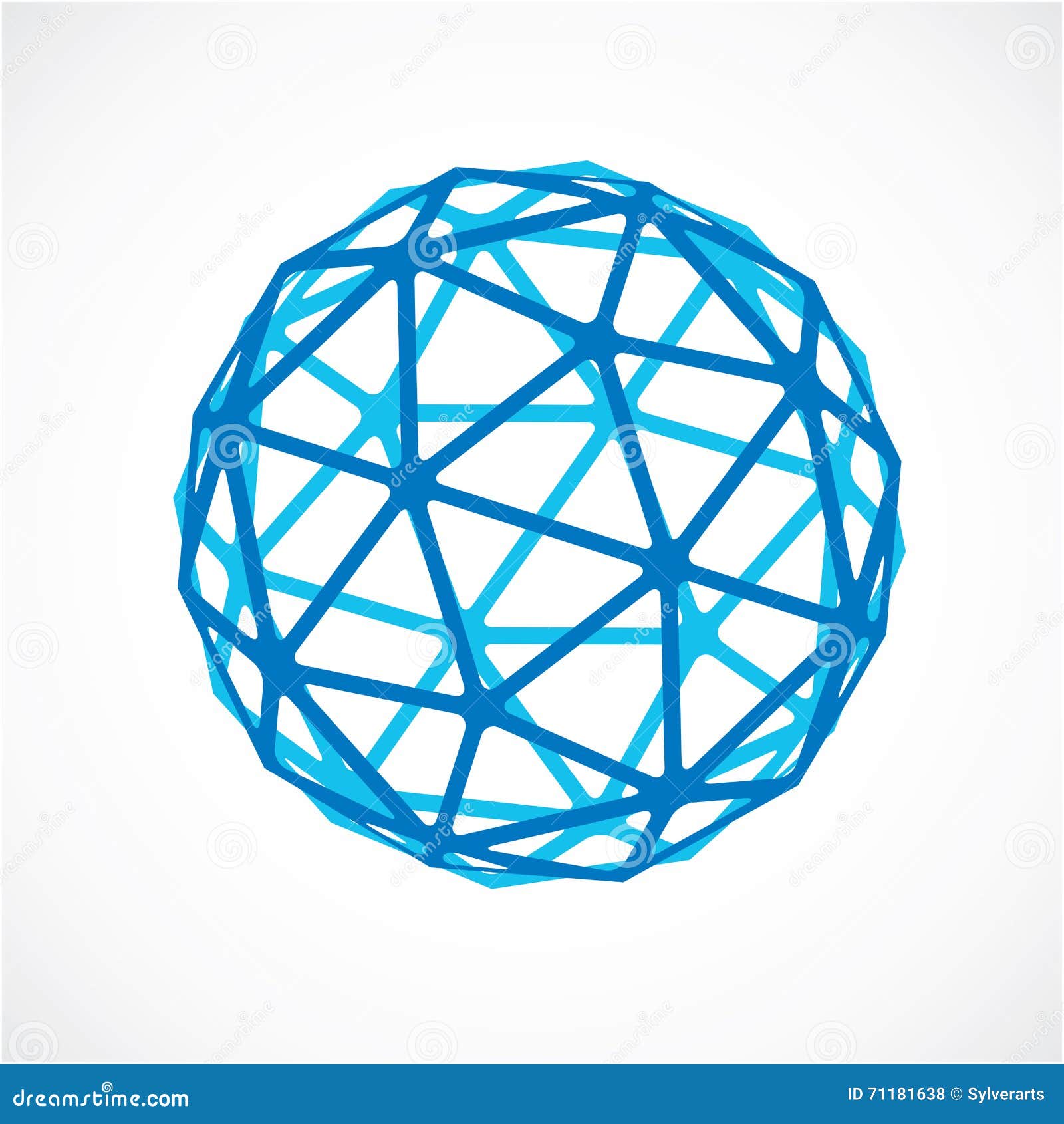 Blue Faceted Orb Created from Triangles, Dimensional Vector Sphere. Low