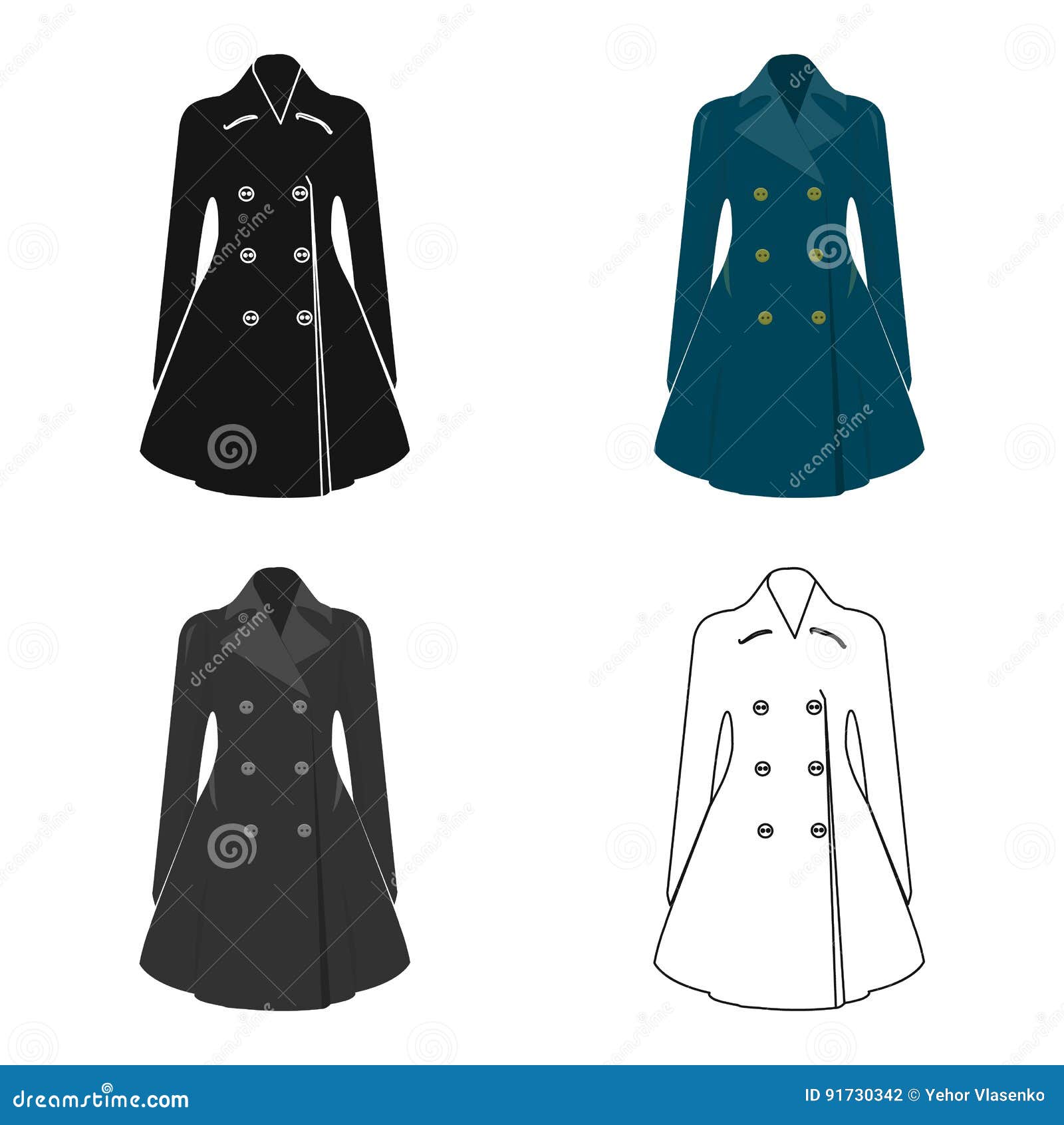 Blue Female Restrained Coat Buttoned. Women`s Outerwear..Woman Clothes ...