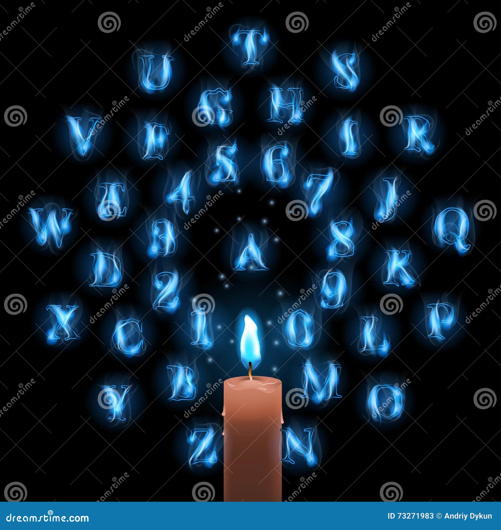 Blue Fire Letters and Candle Stock Vector Illustration of burn