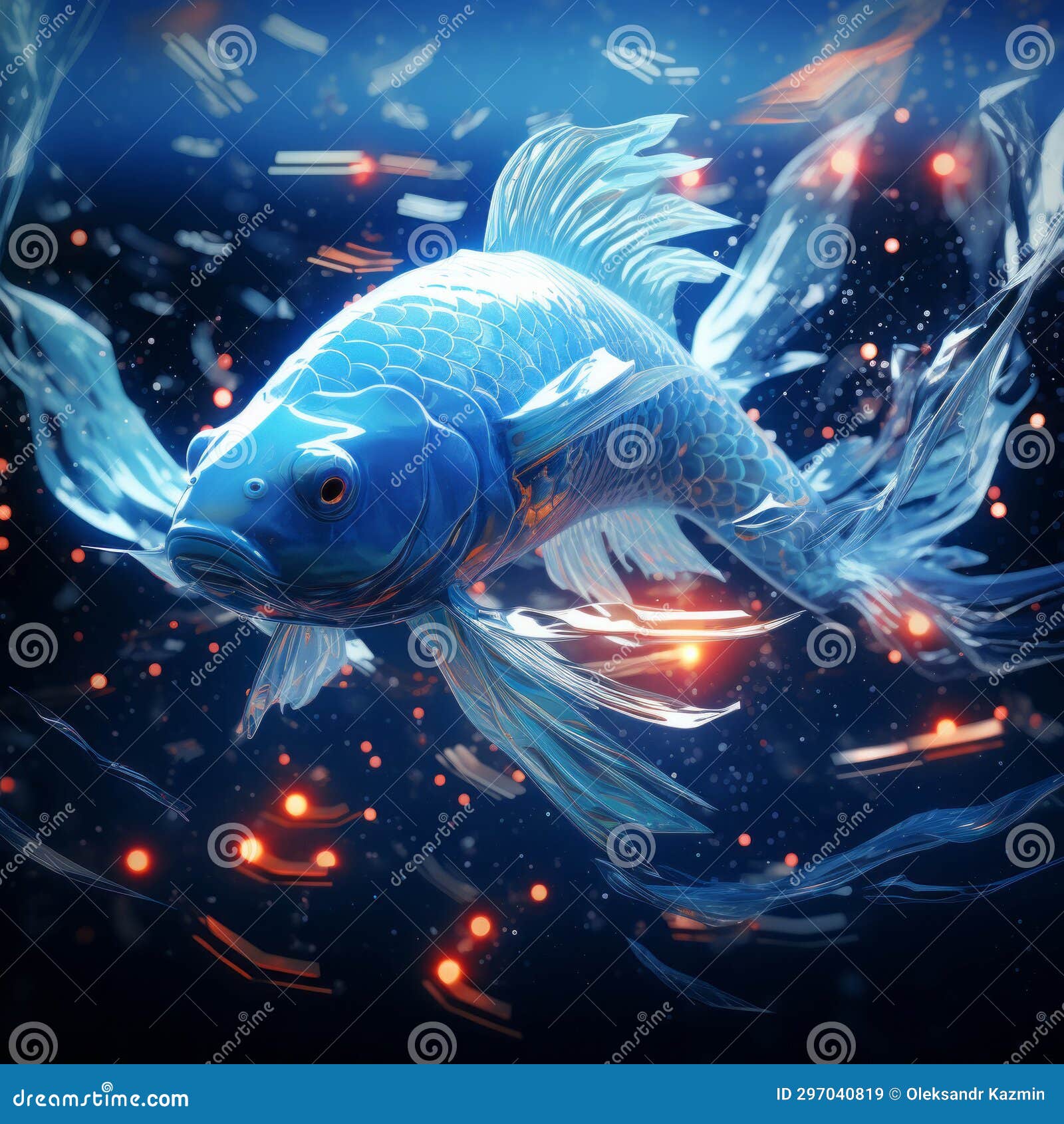 A Blue Fish Under Water with Lights Stock Illustration Illustration of fish, goldfish 297040819