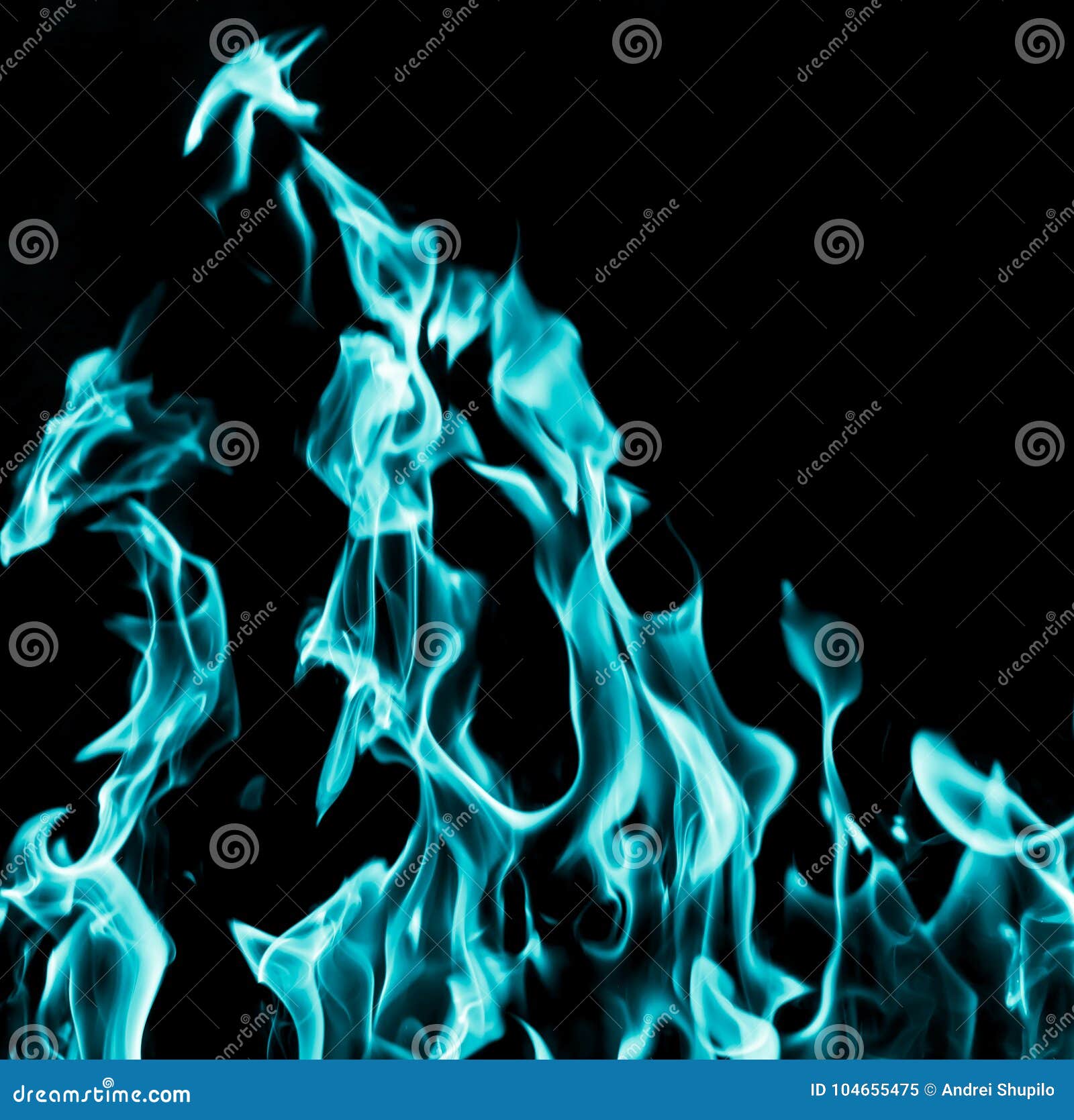 Blue Flame Fire on Black Background Stock Image Image of hell