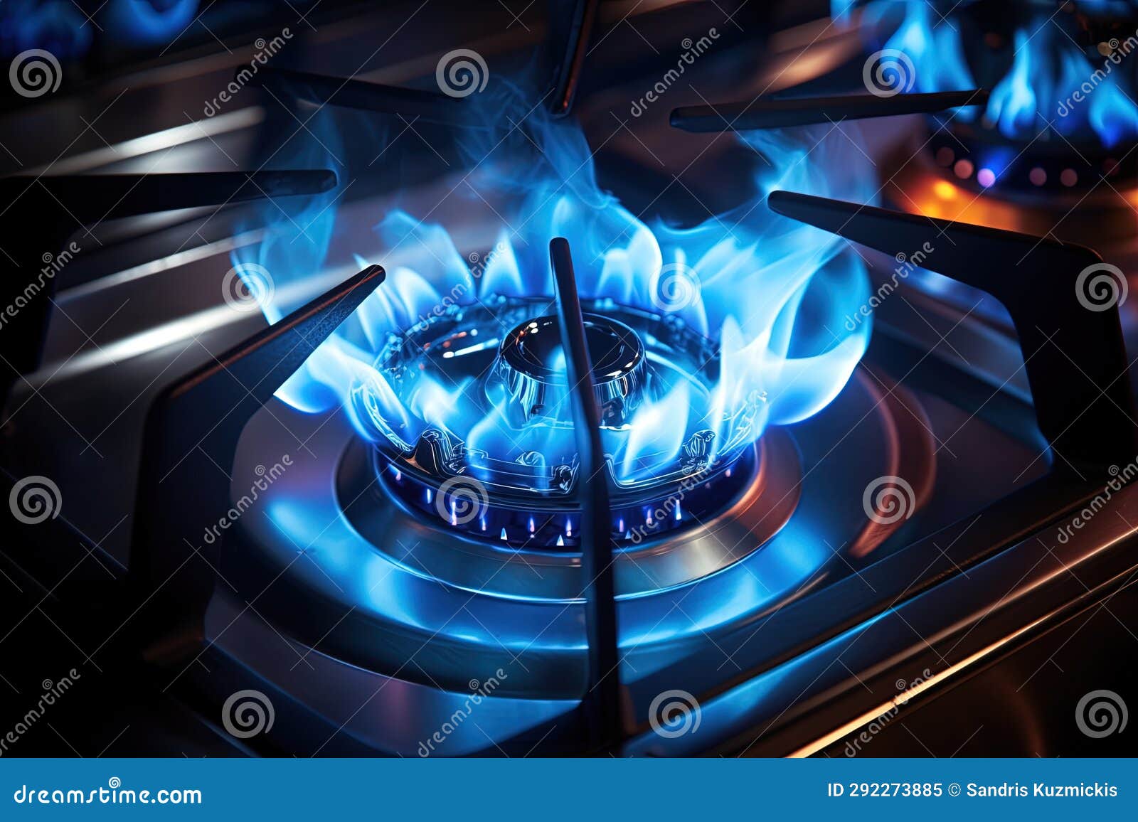 Blue Flame on a Gas Stove. Generative AI Stock Illustration