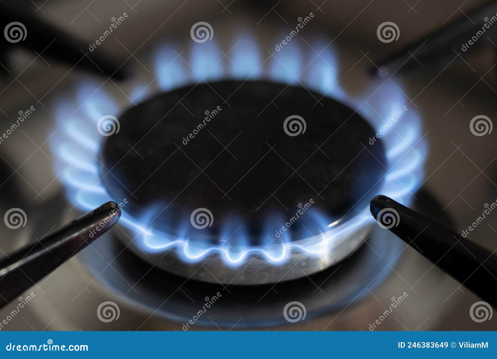 Blue Flame of Gas Stove in a Closeup View Stock Image Image of aura