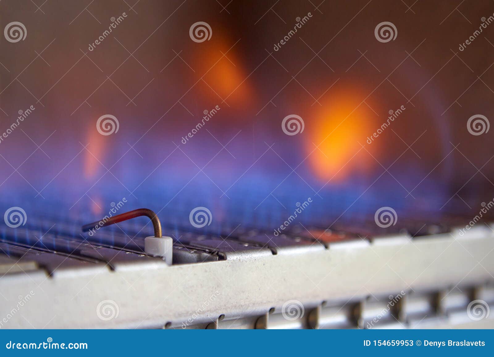 Blue Flames of a Gas Burner Inside of a Boiler Stock Image Image of