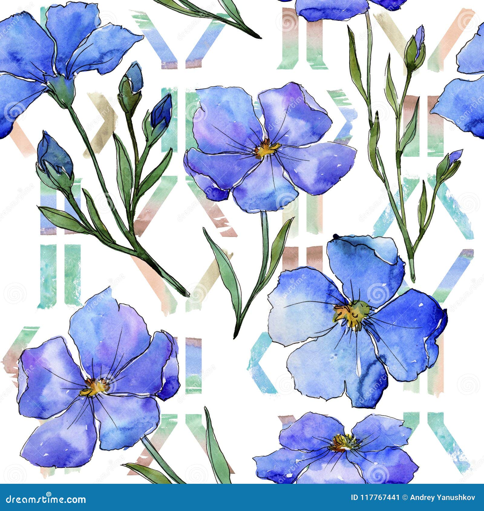 Blue Flax. Floral Botanical Flower.Seamless Background Pattern. Fabric ...