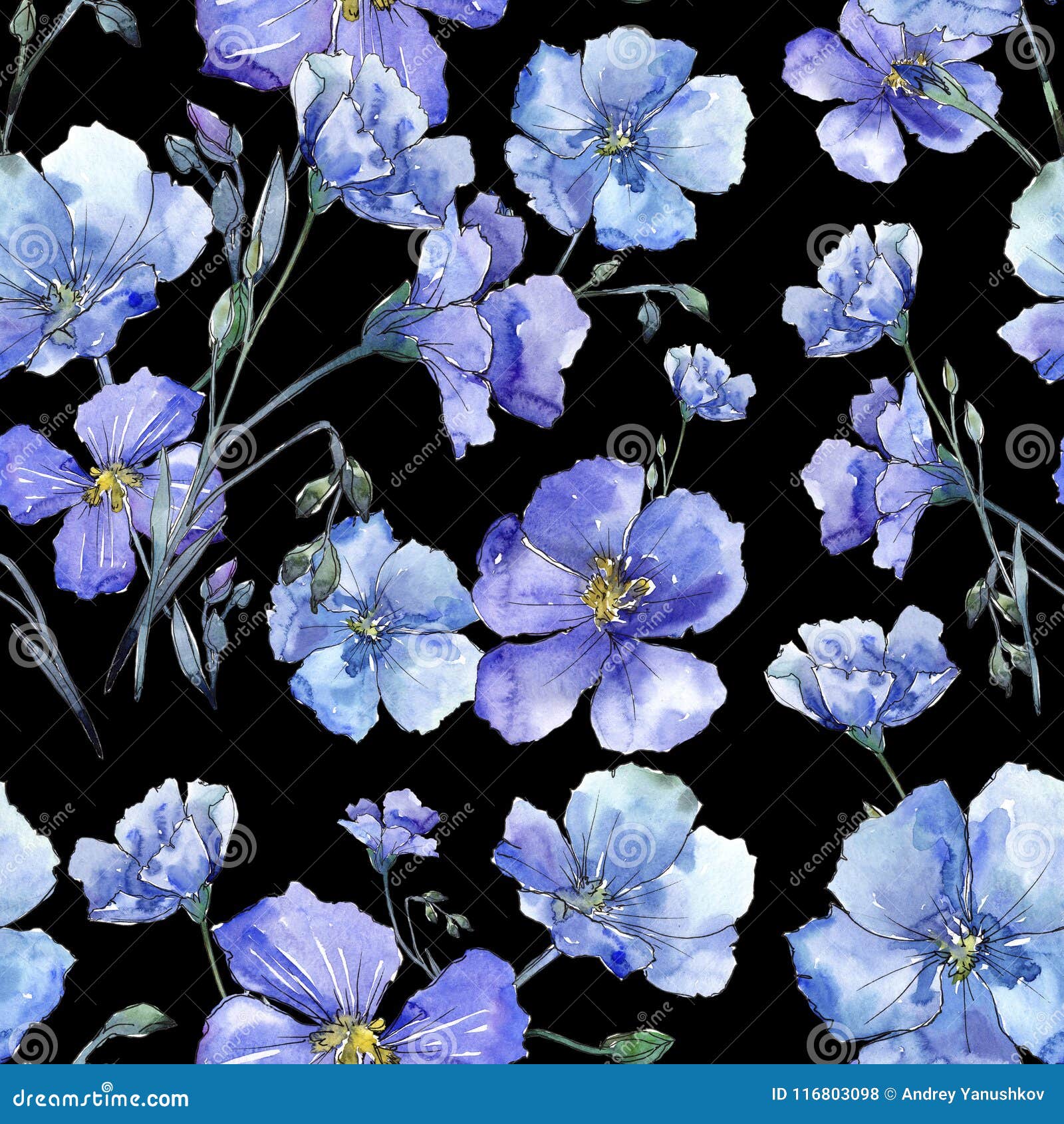 blue flax. floral botanical flower. wild spring leaf wildflower pattern.