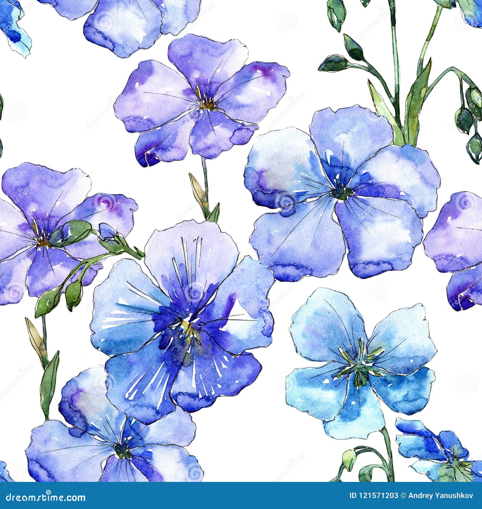 Blue Flax Flower. Floral Botanical Flower. Seamless Background Pattern ...