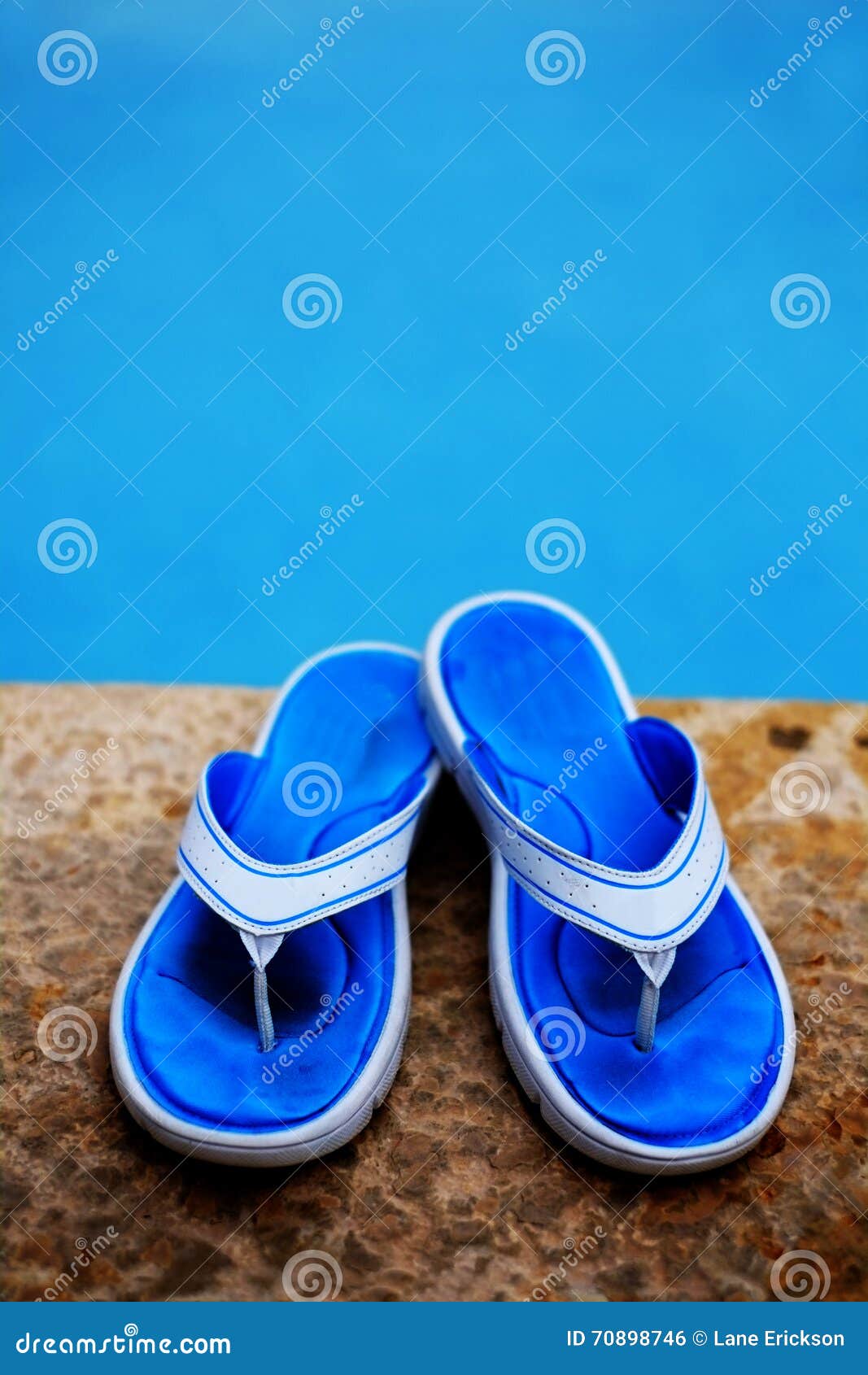 Blue Flip Flops Next To Swimming Pool Stock Photo - Image of relaxation ...