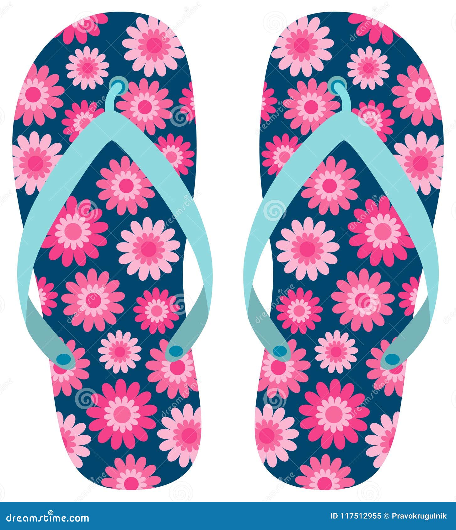 Blue Flip Flops with Pink Flower Pattern Stock Vector - Illustration of ...