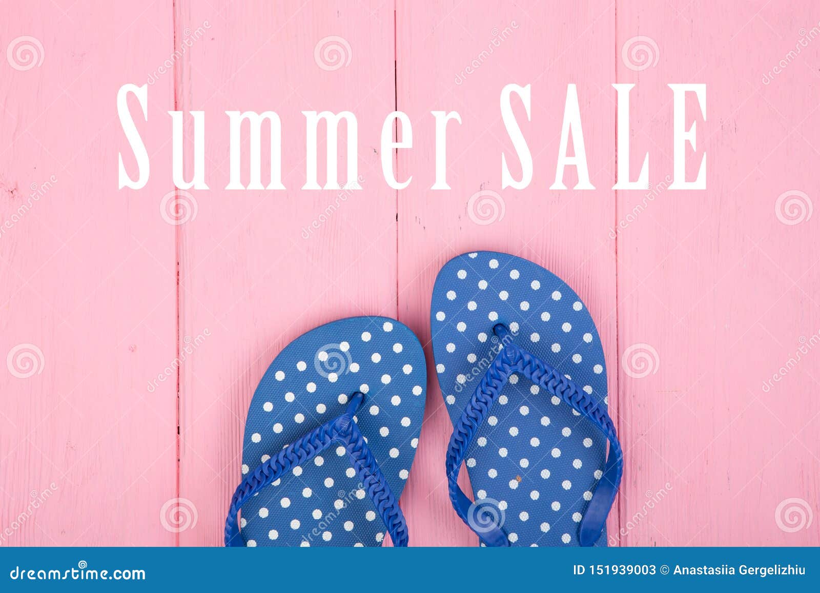 Blue Flip Flops in Polka Dots and Text Summer Sale on Pink Stock Image ...