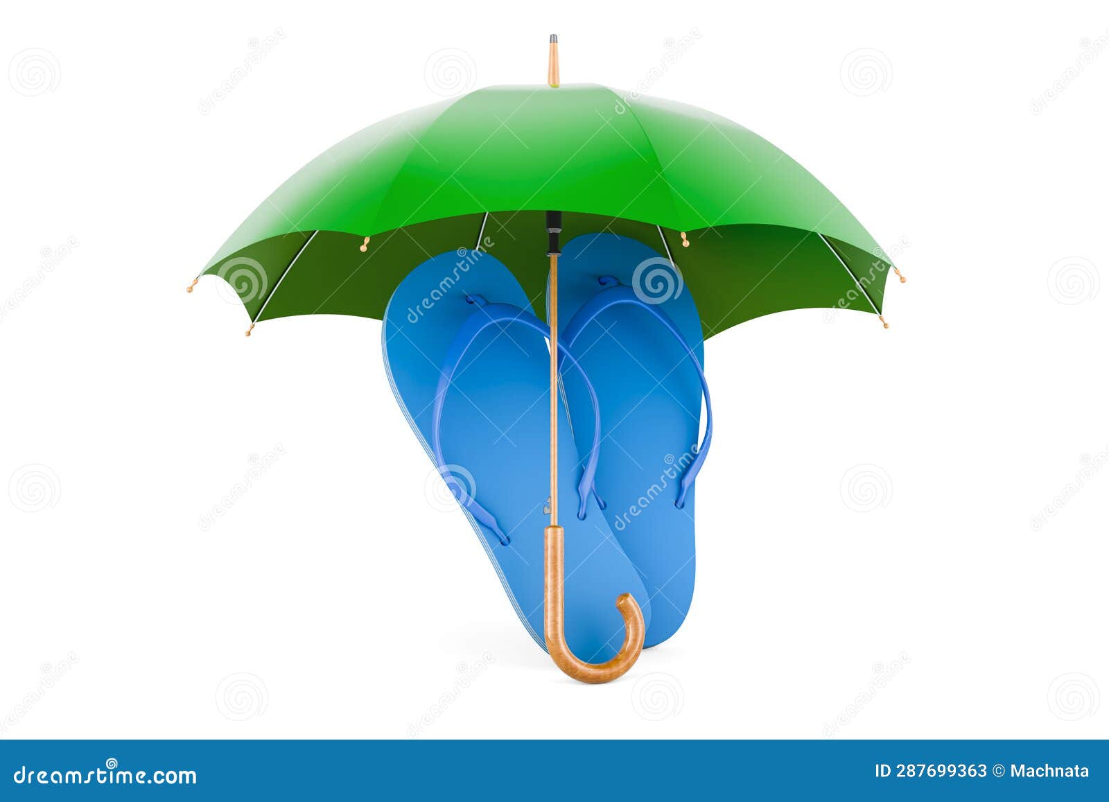 Blue Flip-flops Under Umbrella, 3D Rendering Stock Illustration ...