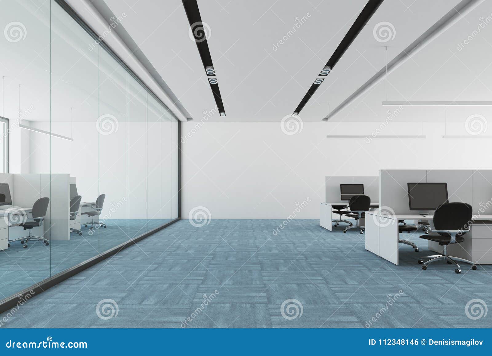 Blue Floor Open Space Office Interior Stock Illustration