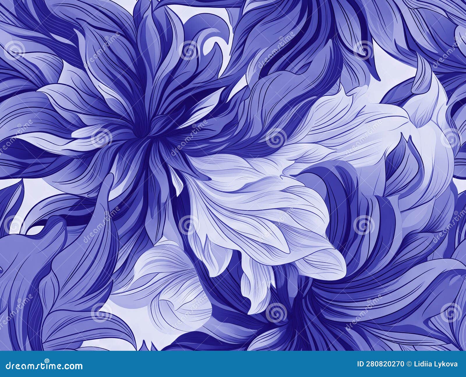 Blue Floral Pattern with Orange and White Flowers on Background with