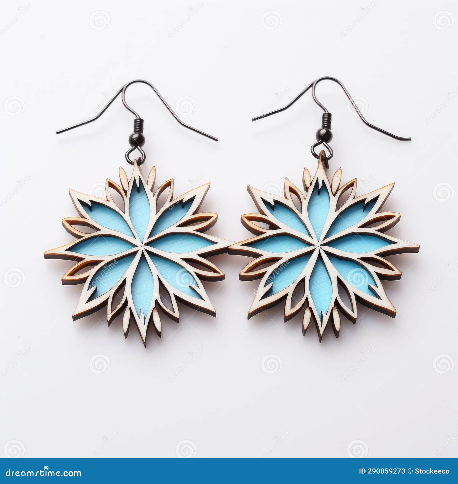 Blue Floral Wood Earrings: Light Black and Turquoise Style Stock ...