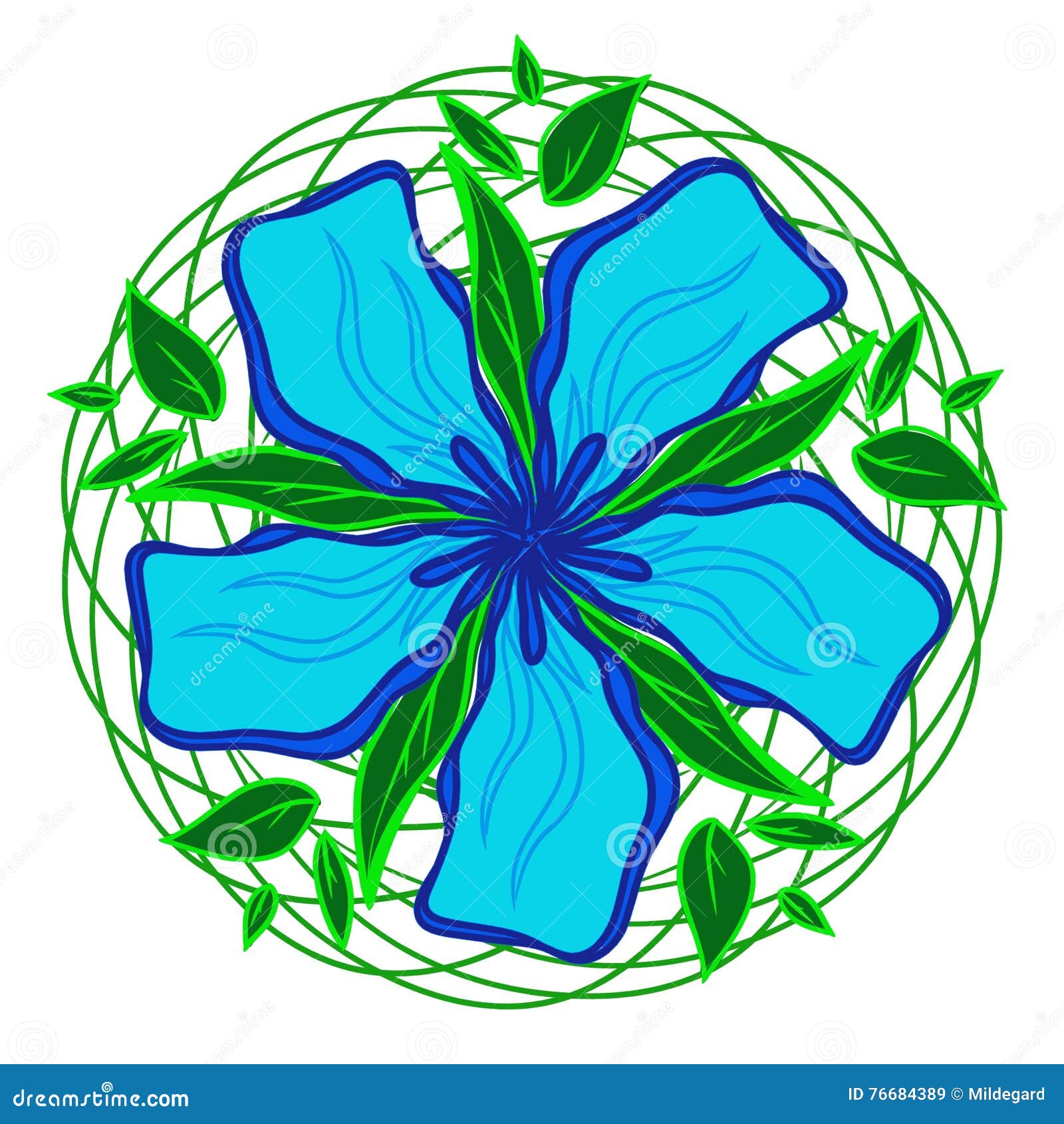 Blue flower drawing stock illustration. Illustration of flower - 76684389