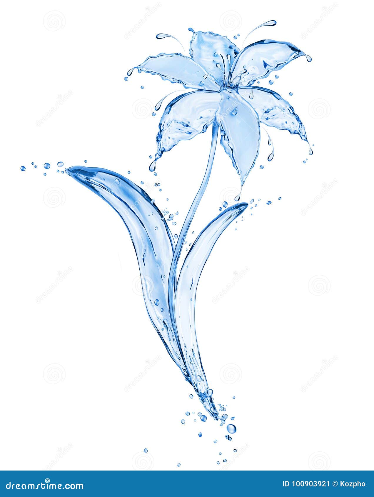 Blue Flower Made of Fresh Water Splashes Isolated on White Stock ...