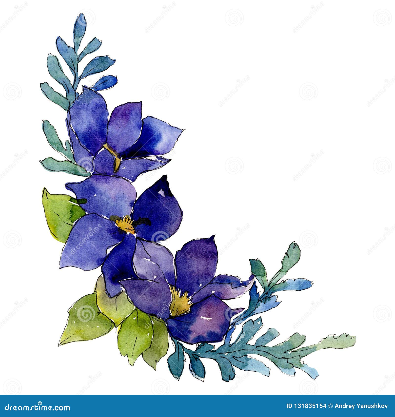 Blue Flowers. Isolated Flower Illustration Element. Background