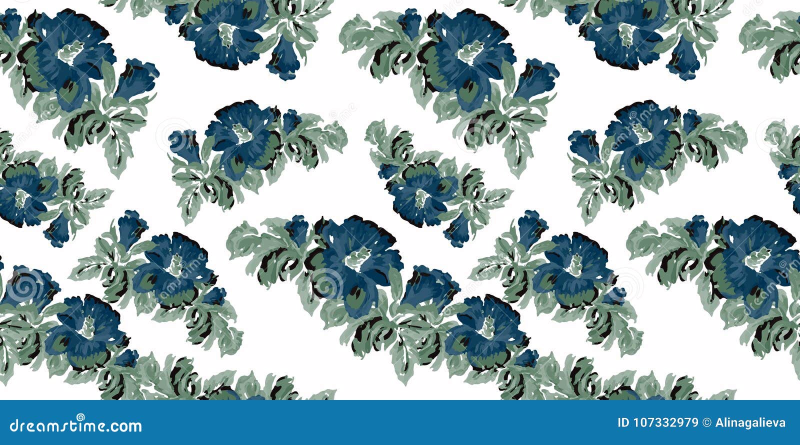Blue Flowers Vintage Pattern on White Background Stock Vector