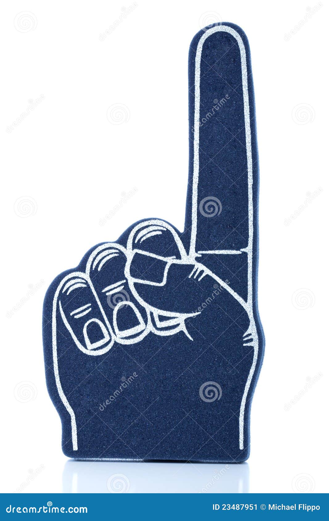 blue foam finger with first finger pointing up