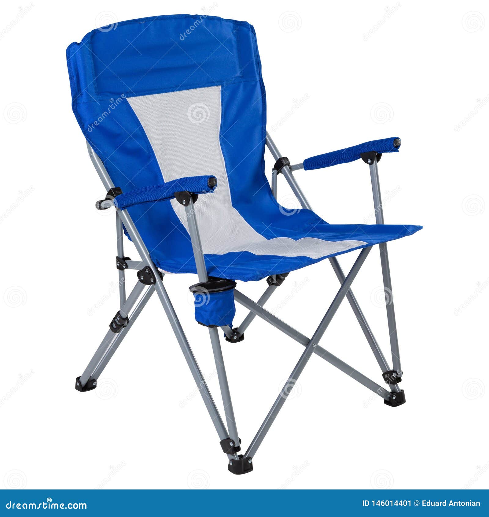 blue folding chair for fishing or camping, on a white background