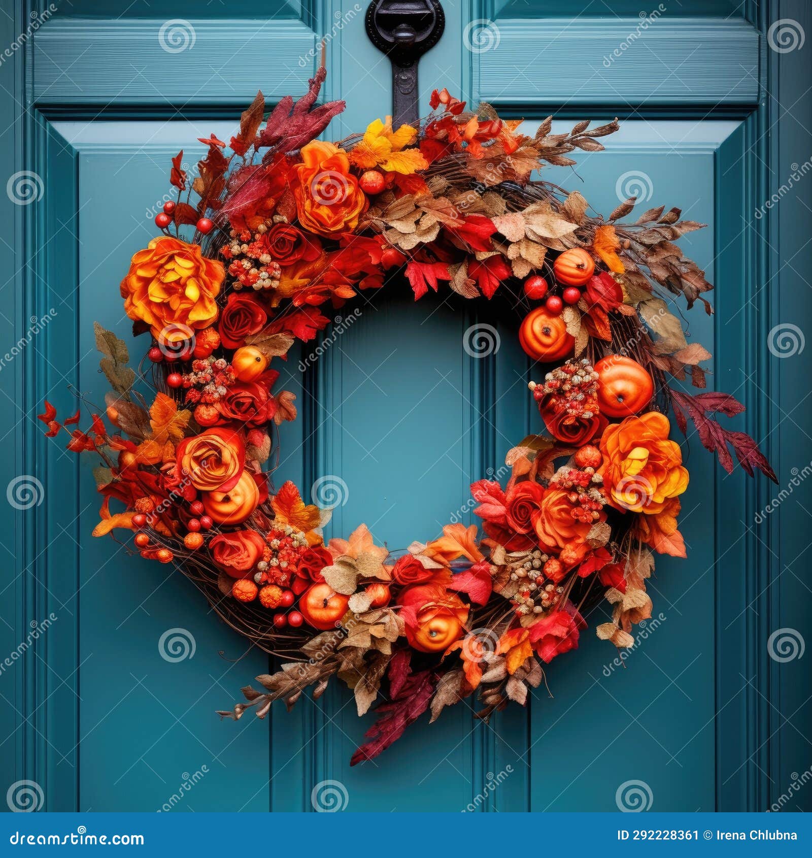 Blue Front Door with Festive Autumn Wreath Stock Illustration