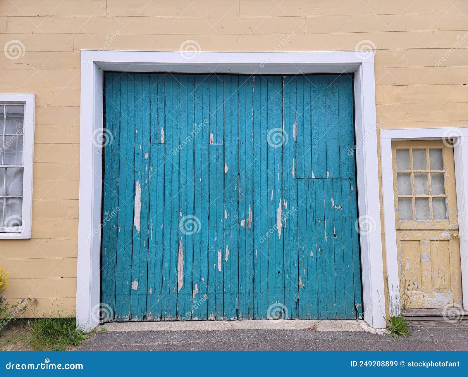 Blue Garage Door with Chipped and Peeling Paint Stock Image Image of