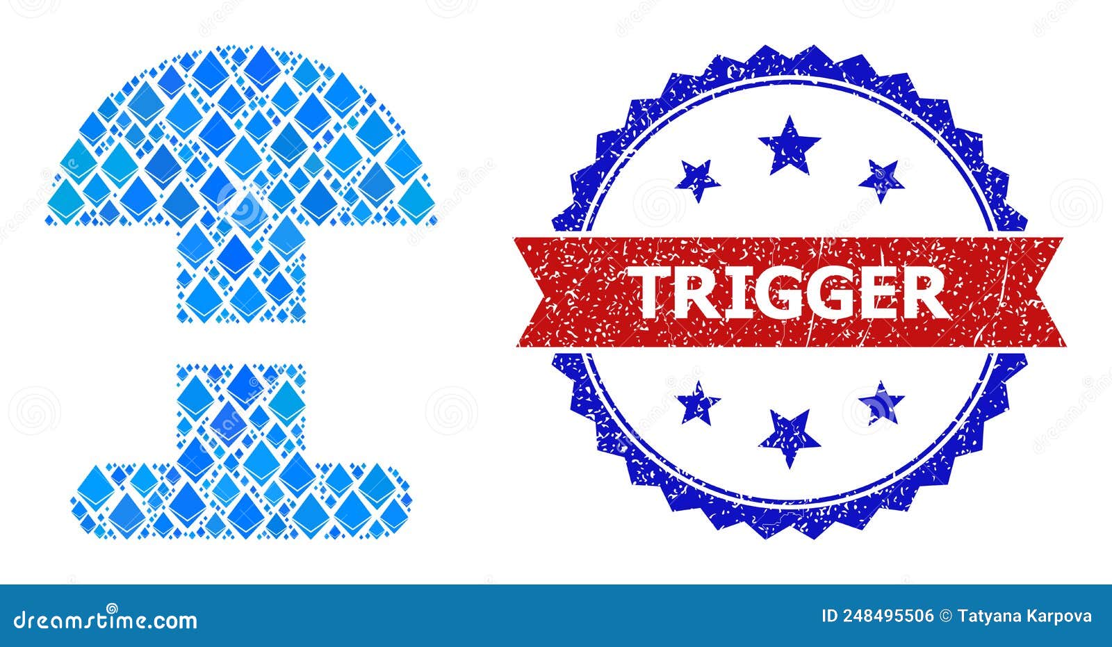 blue gemstone composition alarm button icon and textured bicolor trigger seal